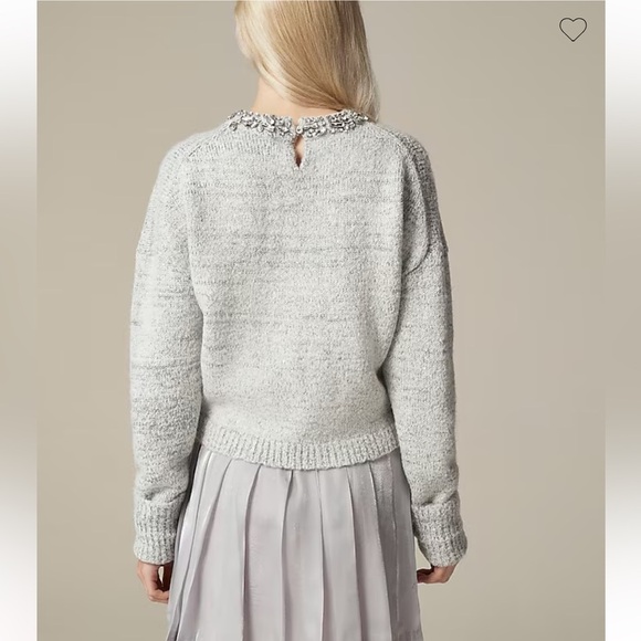 J Crew Embellished pullover sweater light grey silver metal Large NEW Gems - Picture 3 of 15